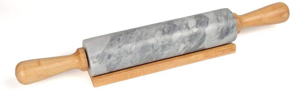 Creative Labs Deluxe 18 in. Gray Marble Rolling Pin with Wood Handles and Cradle