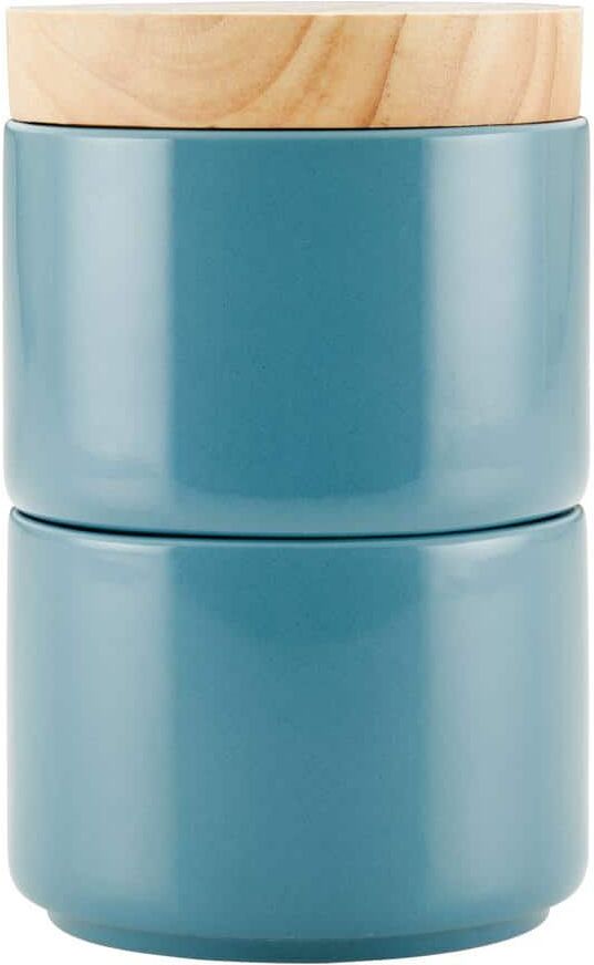 Rachael Ray Ceramic Stacking Spice Box Set with Lid, 2-Piece, Agave Blue