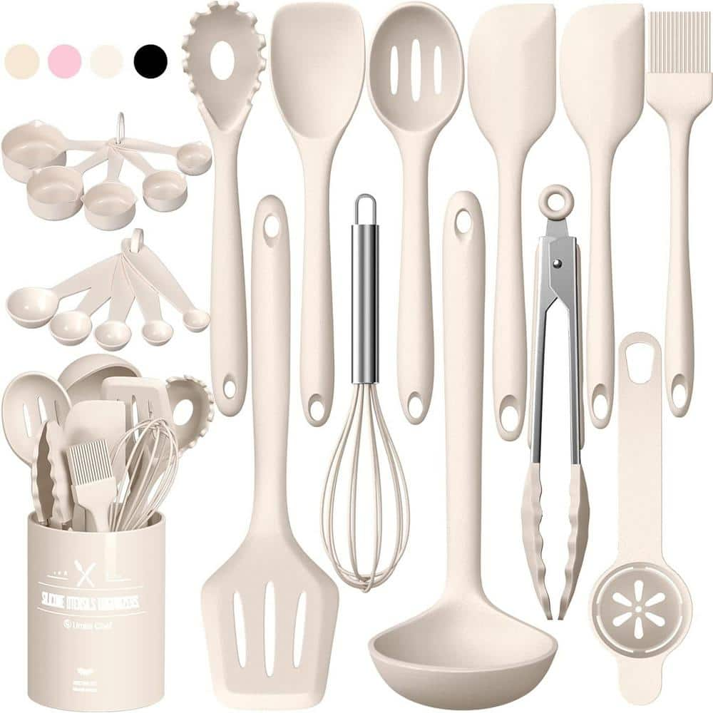 Aoibox 22-Piece Cooking Utensils Spatula Set, Heat Resistant Non-Stick Silicone Dishwasher Safe Cooking Gadgets Tools Set Khaki