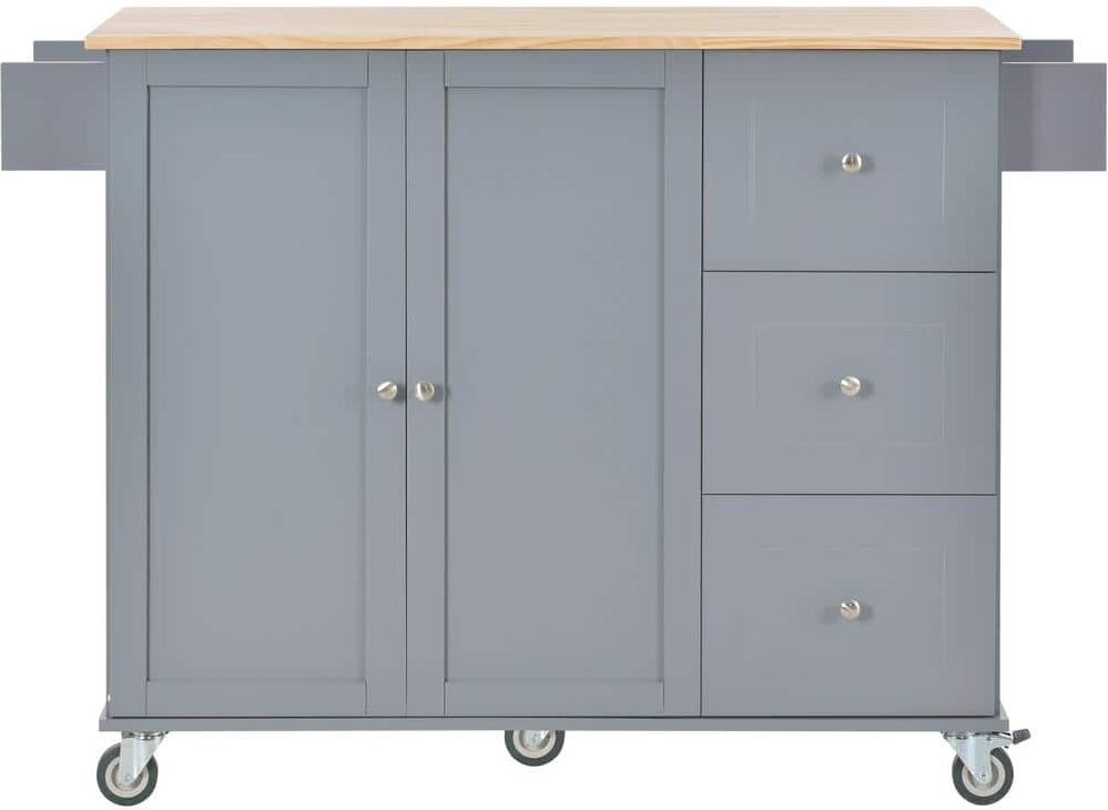 WarmieHomy Kitchen Cart with Solid Wood Top, Locking Wheels Storage Cabinet and Drop Leaf Breakfast Bar and Spice Rack in Gray Blue