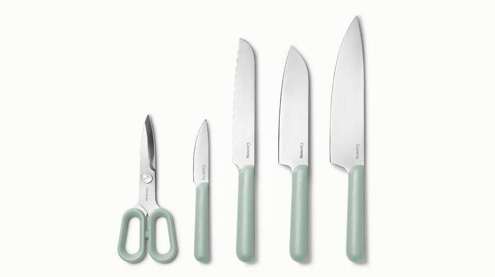 CARAWAY HOME 14-Piece Steel German Knife and Utensil Set in Mist