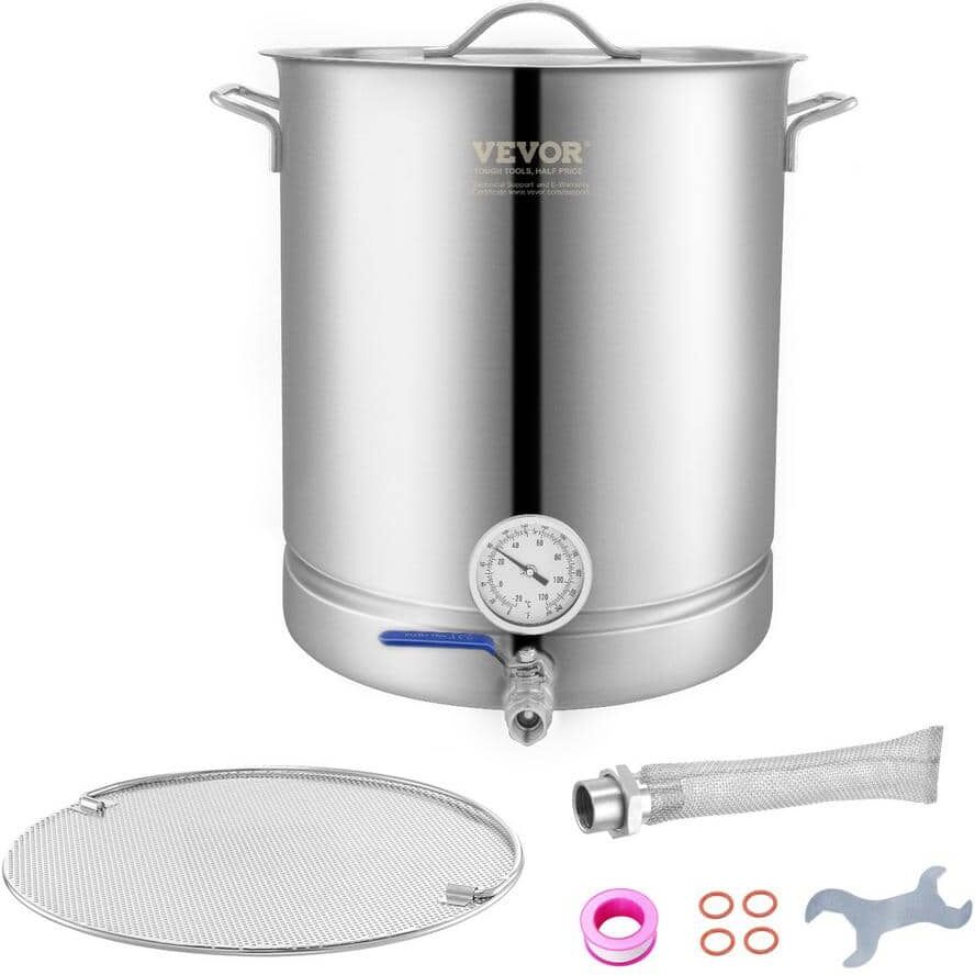 VEVOR Stainless Steel Kettle 16 GALLON Brewing Pot with thermometer Tri Ply Bottom for Beer Brew Pot Home Brewing Supplies