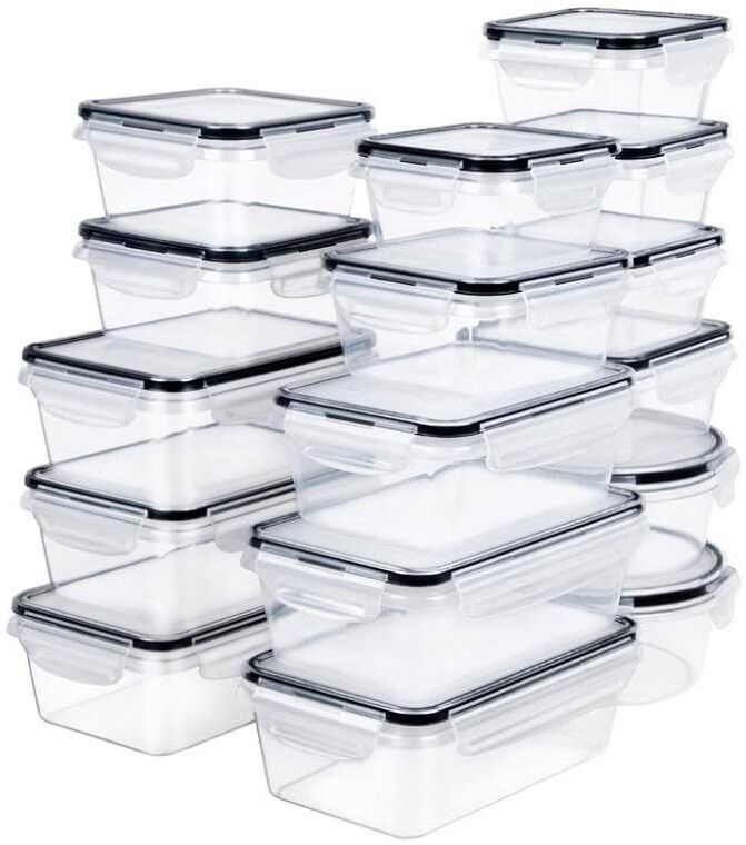 Aoibox 32 Piece Food Storage Containers Set with Easy Snap Lid, Airtight Plastic Containers for Pantry and Kitchen Organization