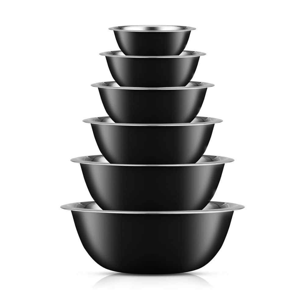 JoyJolt JoyFul 6-Piece Stainless Steel Black Mixing Bowl Set