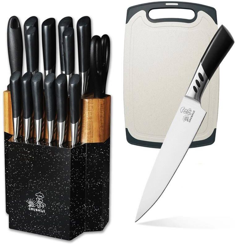 Aoibox 16-Piece Stainless Steel Modern Knife Set with blocks - Knife Set Sharpening Knife holder Scissors and Cutting board