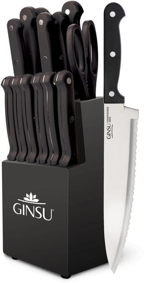 Ginsu Kiso 14-Piece Dishwasher Safe Black Block Knife Set