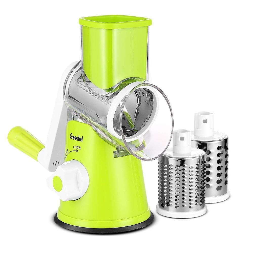 Aoibox Rotary Kitchen Mandoline Vegetable Slicer with 3 Interchangeable Blades, Green White
