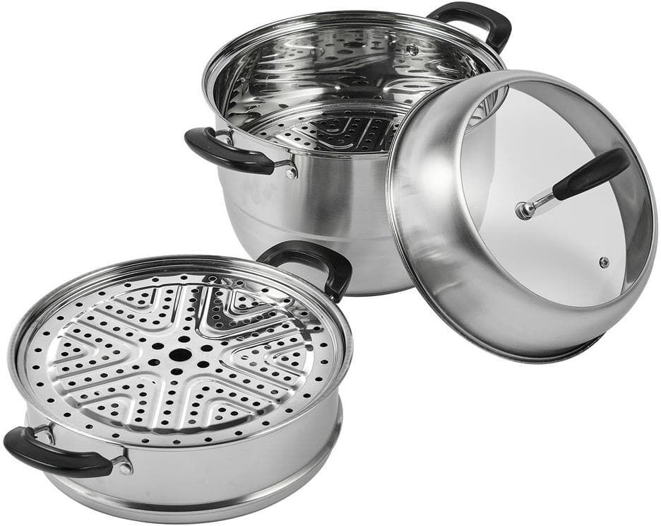 VEVOR Steamer Pot 11 in. 3 Tier Steamer Pot with 8.5 qt. Stock Pot Stainless Steel Vegetable Steamer and 2 Steaming Tray