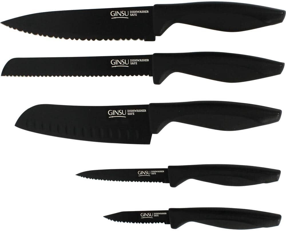 Ginsu Daku Series 5-Piece Ceramic Coated Stainless Steel Black Knife Set