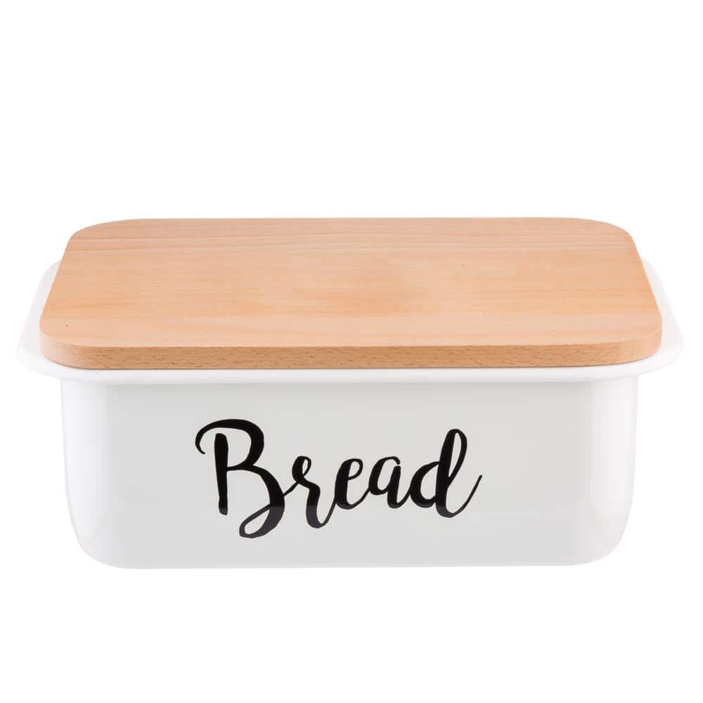 TableCraft Enamelware Collection Enamel Coated Steel Bread Box with Lid (2-Pack)