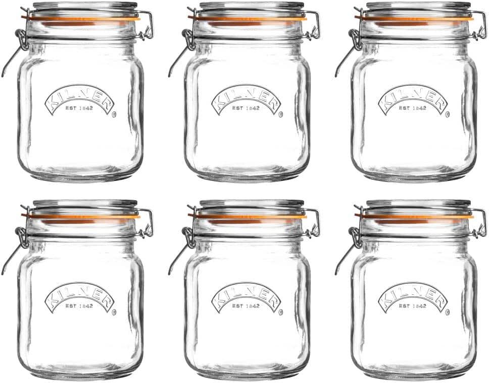 KILNER Clip Top Glass Square Clip Top Jar 34 oz. - (Set of 6)