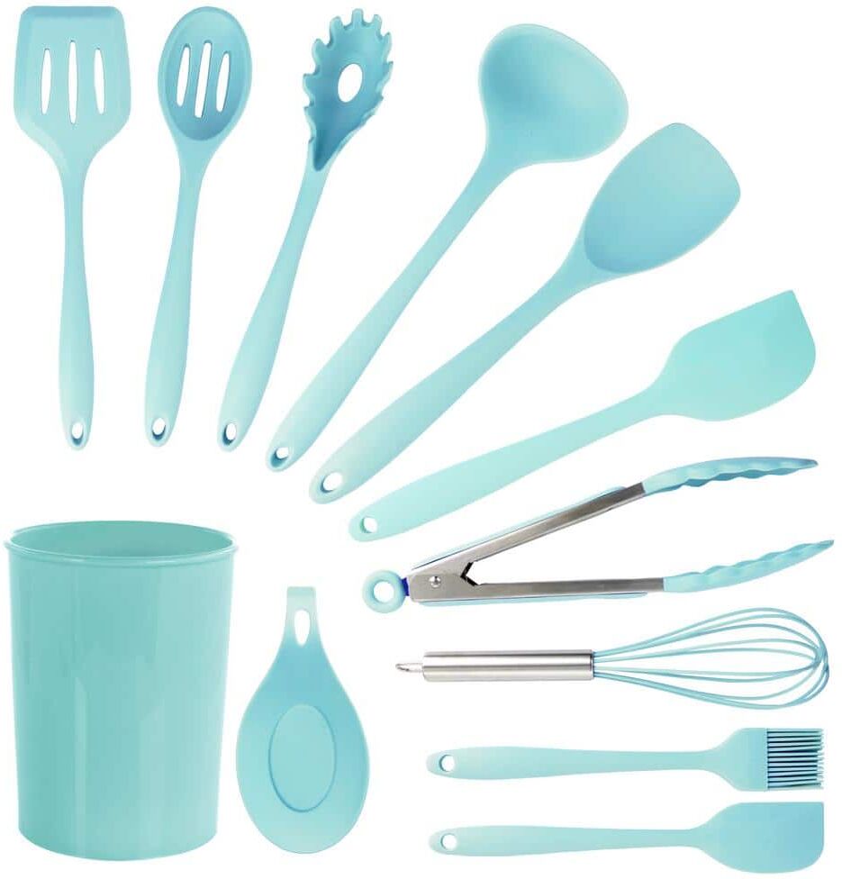 MegaChef Light Teal Silicone Cooking Utensils (Set of 12)