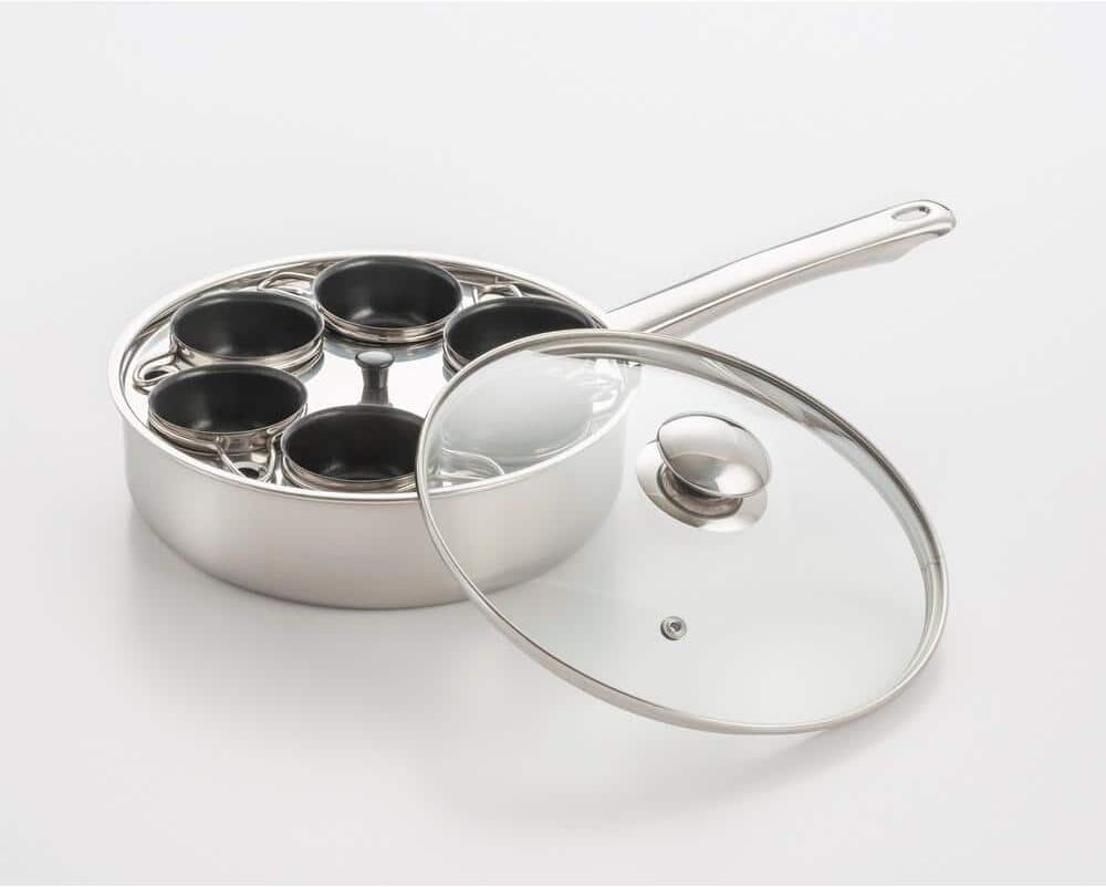 ExcelSteel Professional 6-Cup Stainless Steel Egg Poacher with Glass Lid