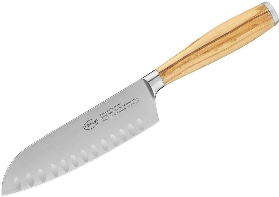 Rosle Artesano 6.5 in. Blade Steel Full Tang, 12 in. Santoku Knife, Olive wood handle, forged,