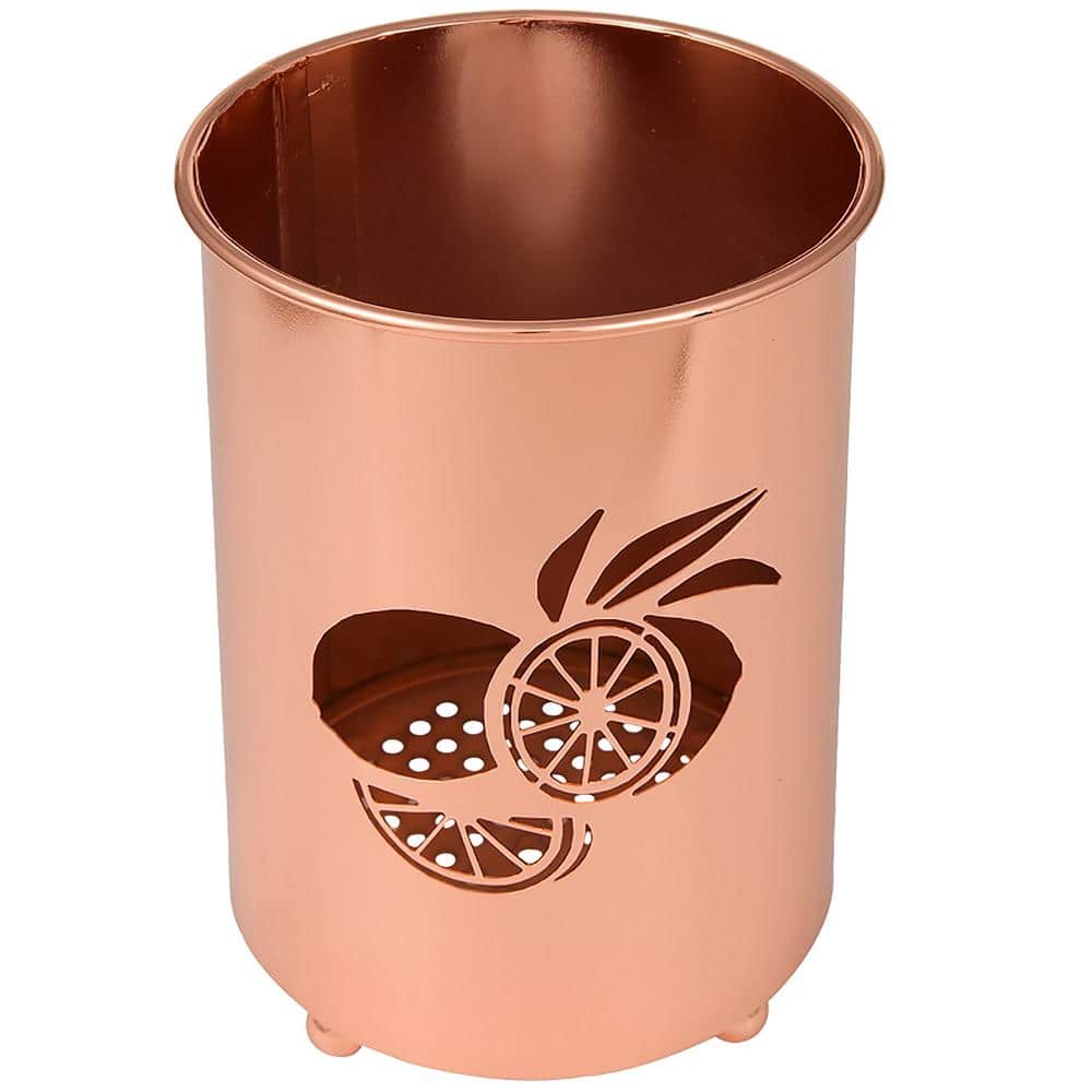 Creative Labs Deluxe Copper Plated Metal Utensil Holder Kitchen Tool Crock with Laser Cut Lemon Motif