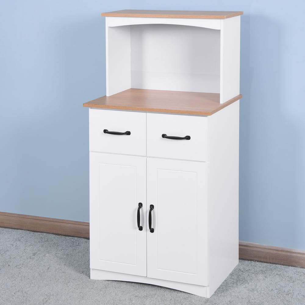 White Wooden Kitchen Cabinet Pantry Storage Microwave Cabinet with Storage Drawer