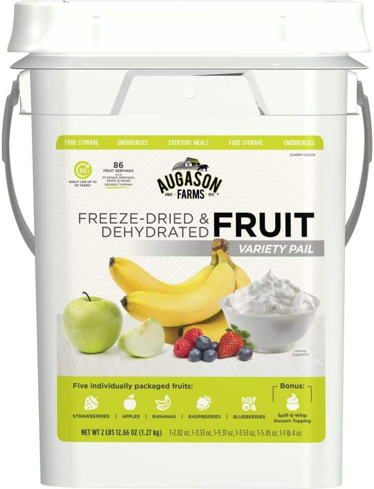 AUGASON FARMS Freeze-Dried Fruit Variety Pail Emergency Food Supply 6 Varieties 4 Gal. Pail 30 Year Shelf Life