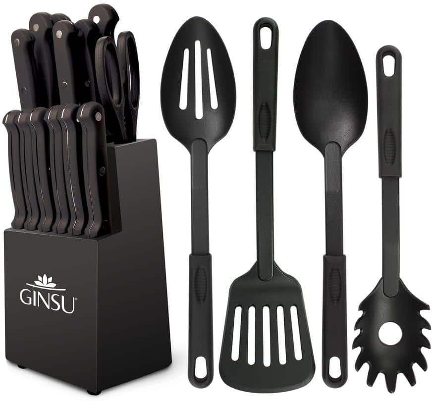 Ginsu Kiso 18-Piece Dishwasher Safe Black Block Knife Set