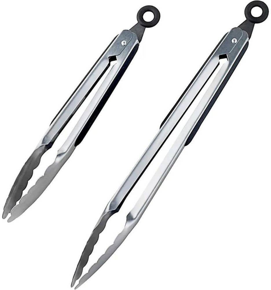 Outdoor Cooking Accessories, Premium 12" and 9" Stainless Steel Locking Kitchen Tongs Set, Set of 2 - Silver