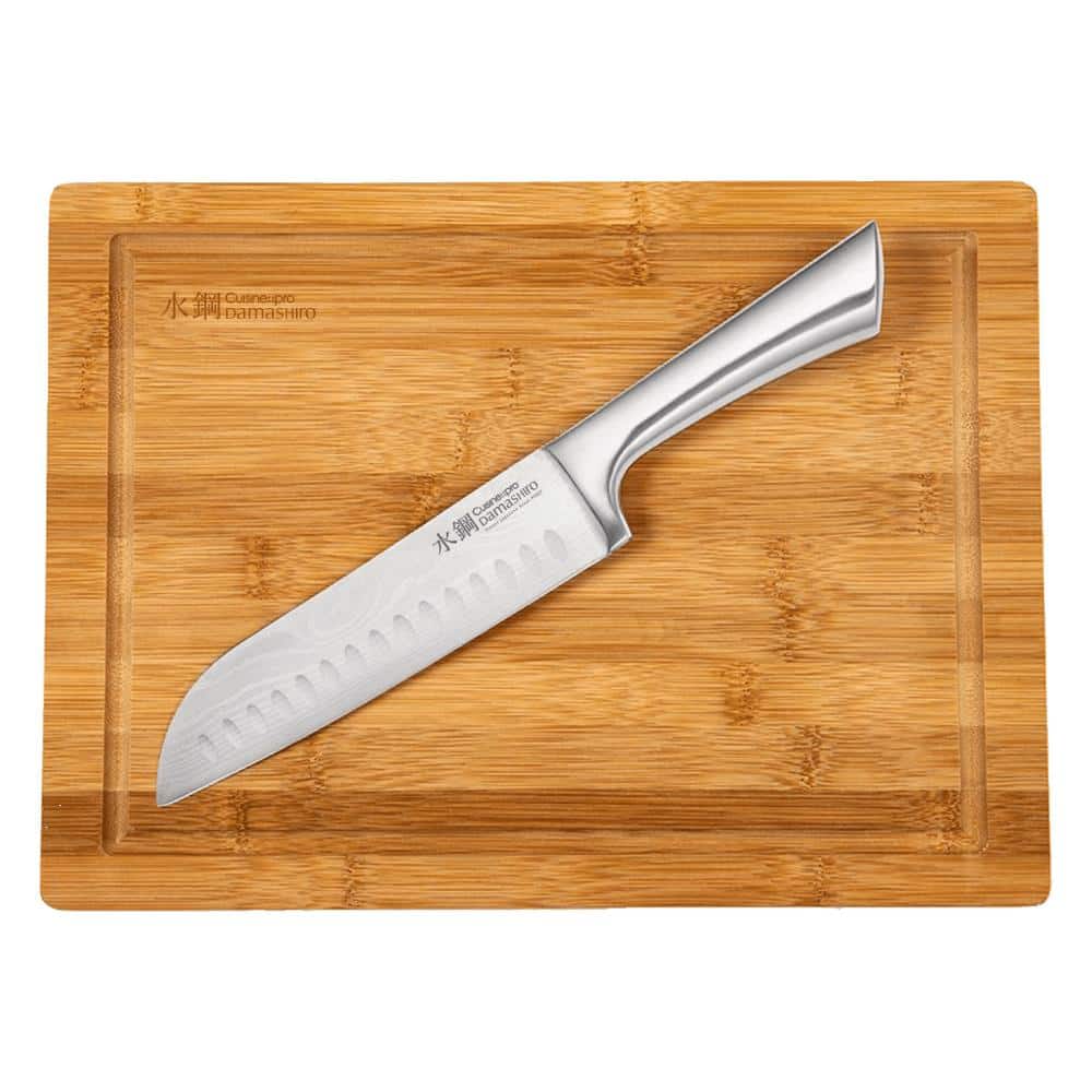 Cuisine::pro DAMASHIRO 3-Piece Stainless Steel Santoku Knife Set with Board