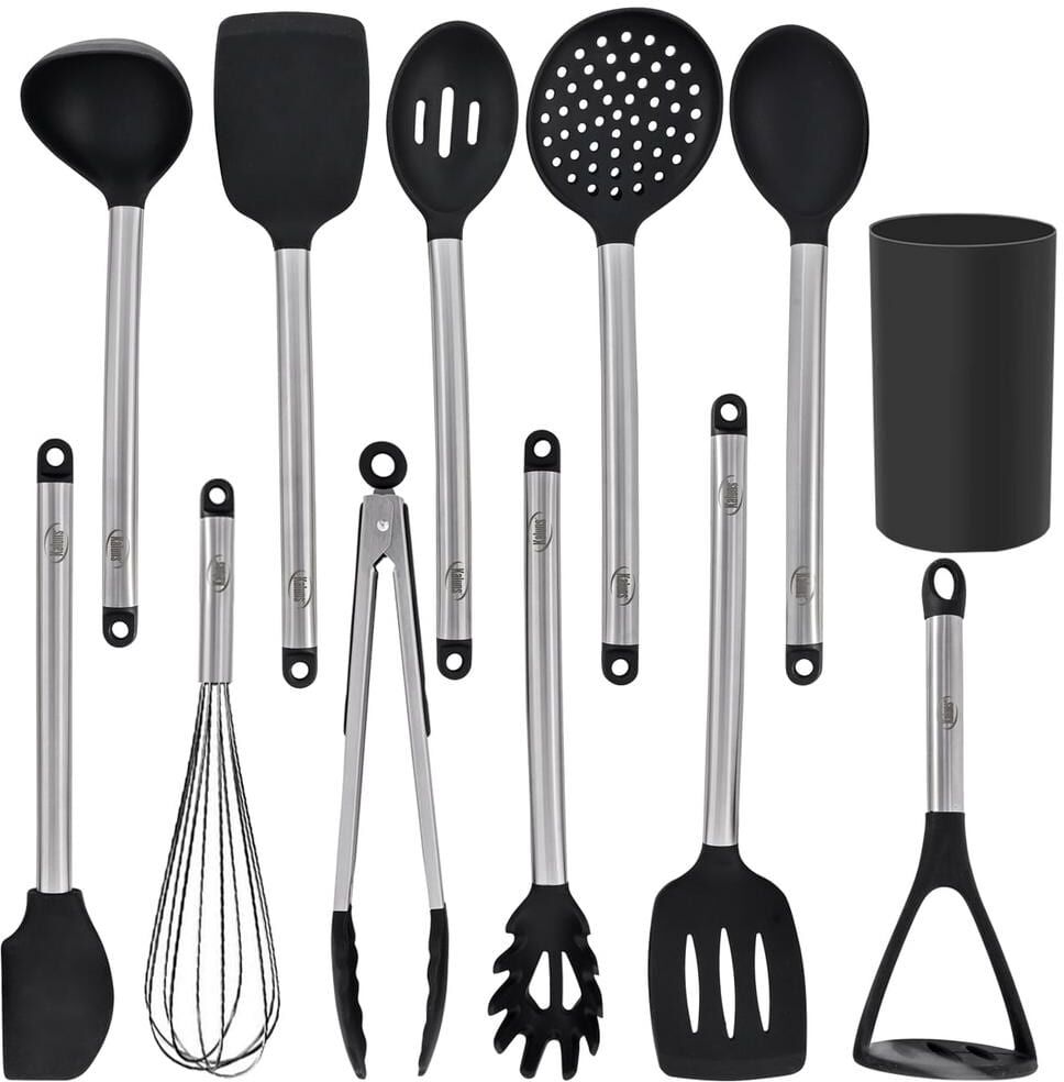 Kaluns Black Stainless Steel and Silicone Kitchen Utensils (Set of 12)