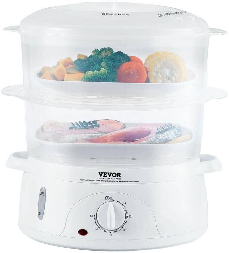 VEVOR Electric Food Streamer 7.4 qt. Electric Vegetable Steamer with 2-Tier Stackable Trays, Food-Grade Food Steamer, 800 Watt