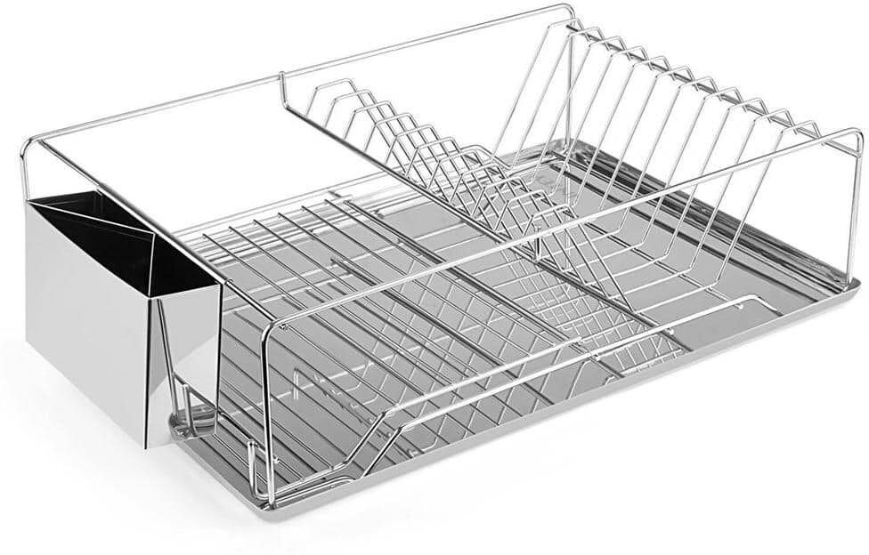 Aoibox Dish Drying Rack Stainless Steel Dish Rack with Drainboard Cutlery Holder Kitchen Dish Organizer