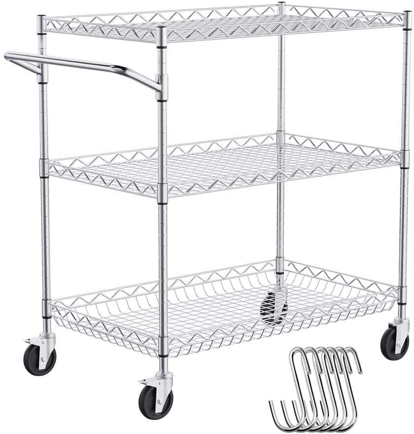 VEVOR Kitchen Utility Cart 30 in. Wire Rolling Cart with Wheels Metal Storage Trolley NSF Listed Kitchen Carts,Silver