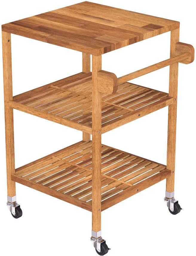 Interbuild 3 Tier Solid Acacia Kitchen Cart, Golden Teak