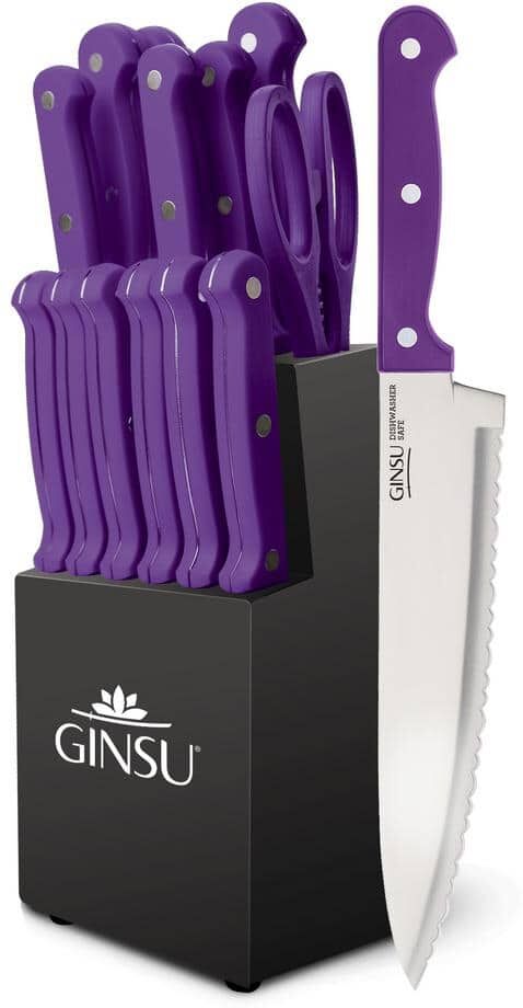 Ginsu Kiso 14-Piece Dishwasher Safe Black Block Knife Set