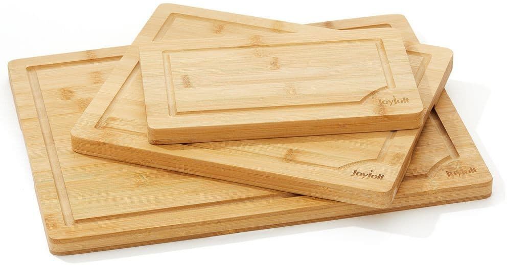 JoyJolt 3-Piece Brown Bamboo Wooden Food Kitchen Cutting Board Set