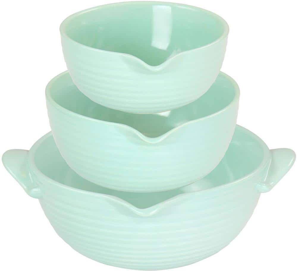 MARTHA STEWART 3 Piece Vintage Stoneware Mint Prep Mixing Bowl Set