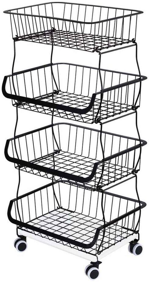 Whatseaso Black Iron Fruit Vegetable Storage Basket Kitchen Cart