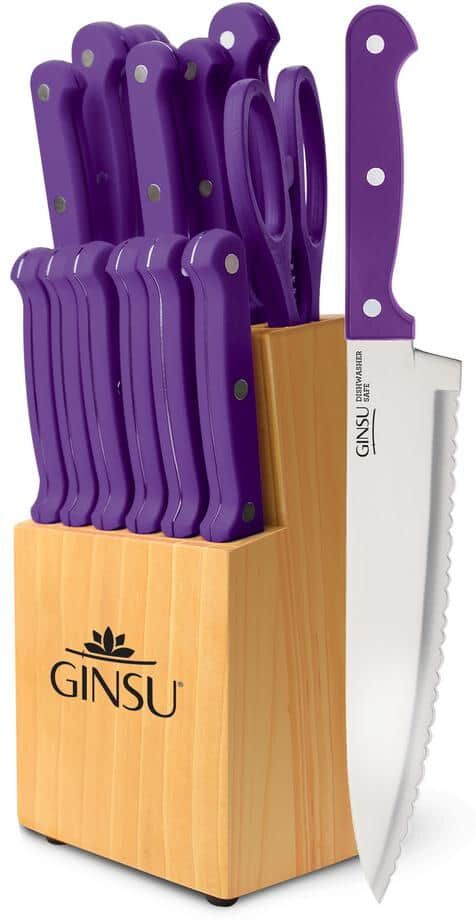 Ginsu Kiso 14-Piece Dishwasher Safe Natural Block Knife Set