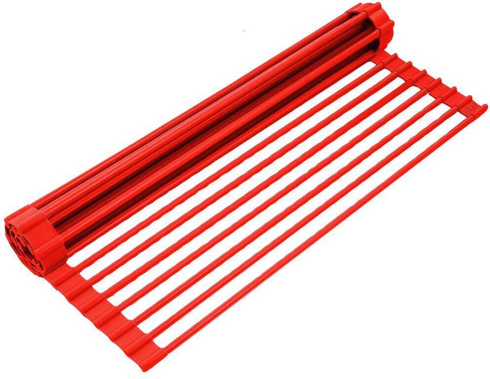 Zulay Kitchen Silicone-Coated Stainless Steel Over Sink Drying Dish Rack - Crimson Red