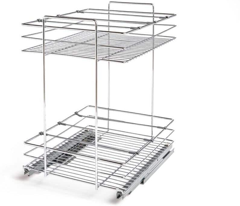 NewAge Products Home Kitchen 18 in. Chrome Steel Pull-Out Double Basket Organizer