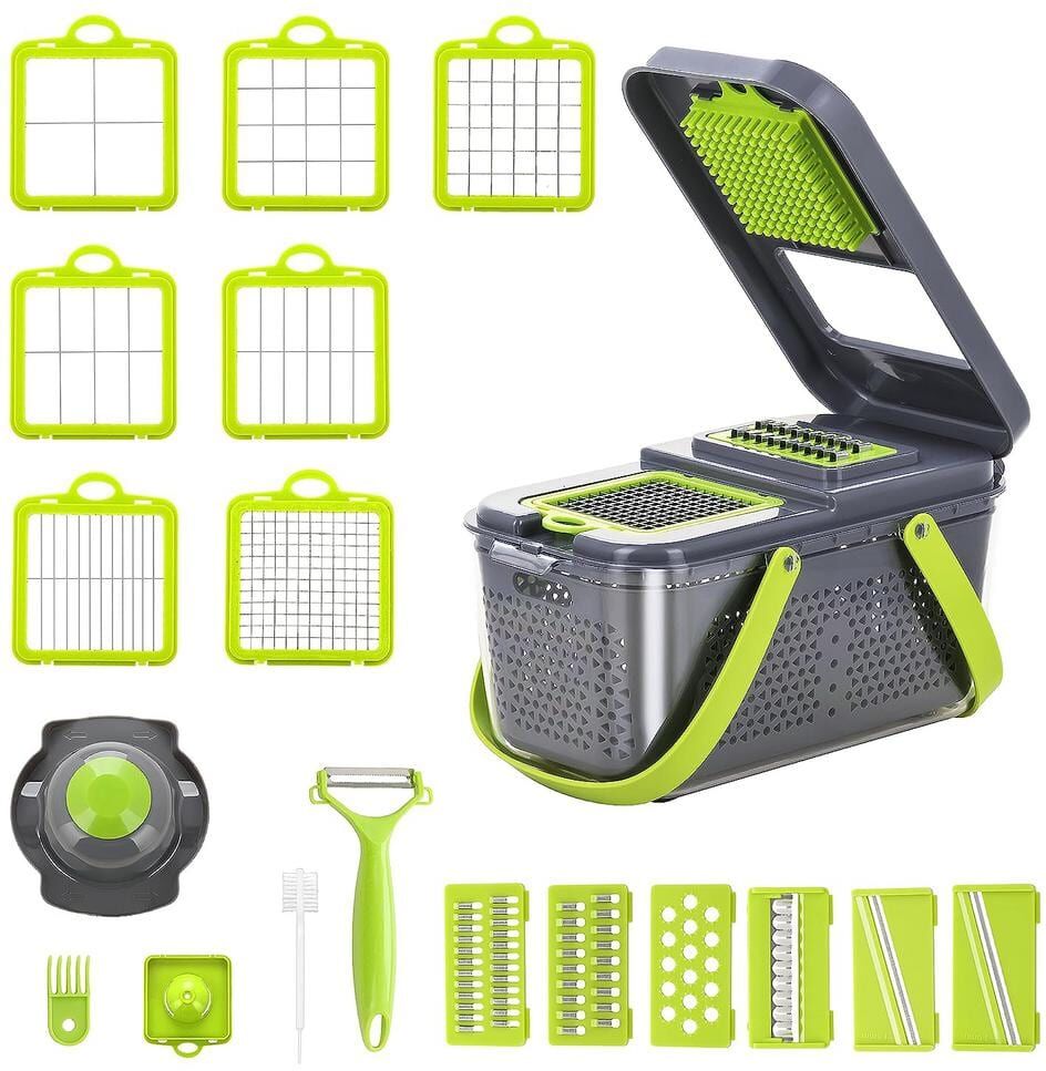 Aoibox 22-in-1 Food Vegetable Chopper with Container Dicers Cutter Multi Kitchen Tool with Lemon Squeezer -13 Blades