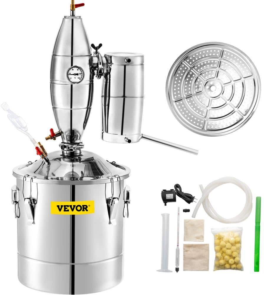 VEVOR 18.5 Gal. Water Alcohol Distiller Stainless Steel Wine Making Boiler Home Kit with Thermometer for DIY Alcohol, Silver