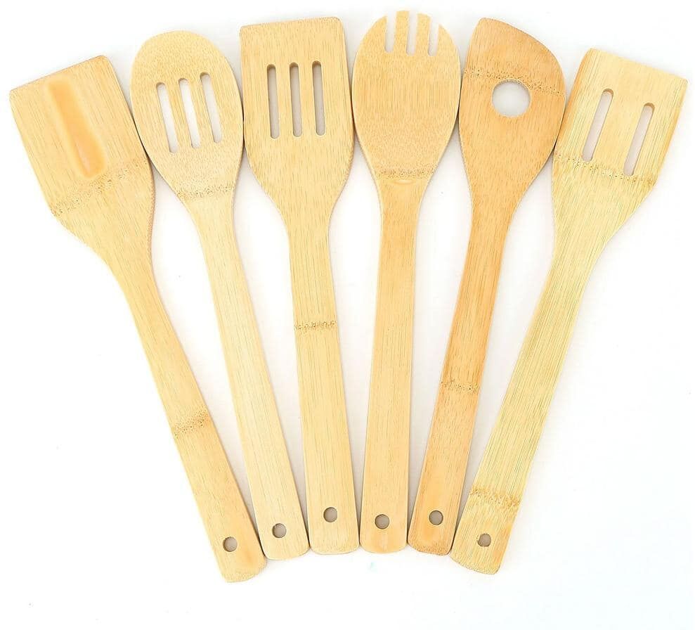 Aoibox 6-Piece Bamboo Wooden Cooking Utensils Set in Natural Wooden Color