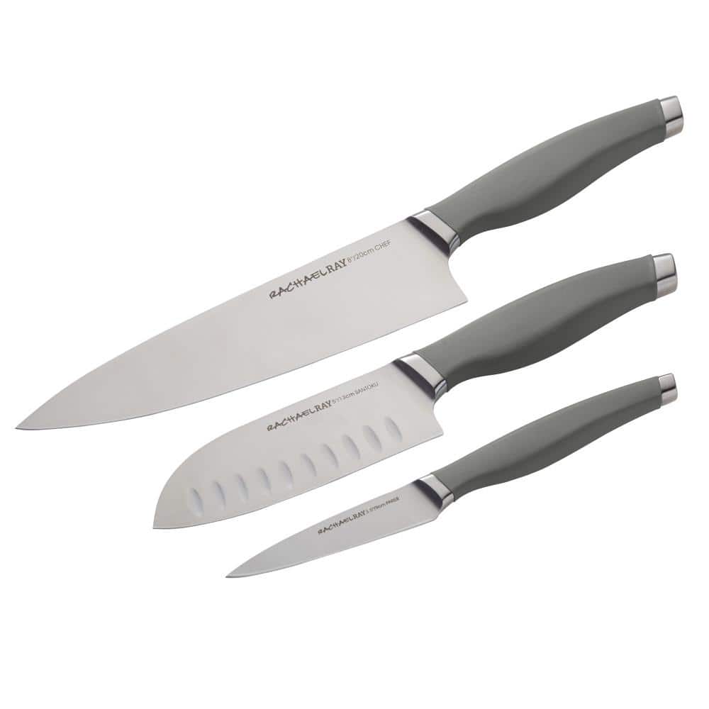 Rachael Ray Cutlery Japanese Stainless Steel Chef Knife Set, Gray, 3-Piece