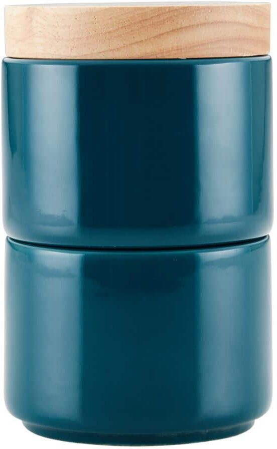 Rachael Ray Ceramic Stacking Spice Box Set with Lid, 2-Piece, Teal