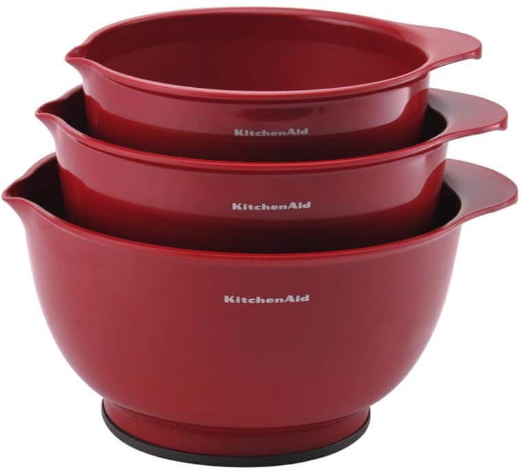 KitchenAid Classic 3-Piece Red Plastic Mixing Bowl Set