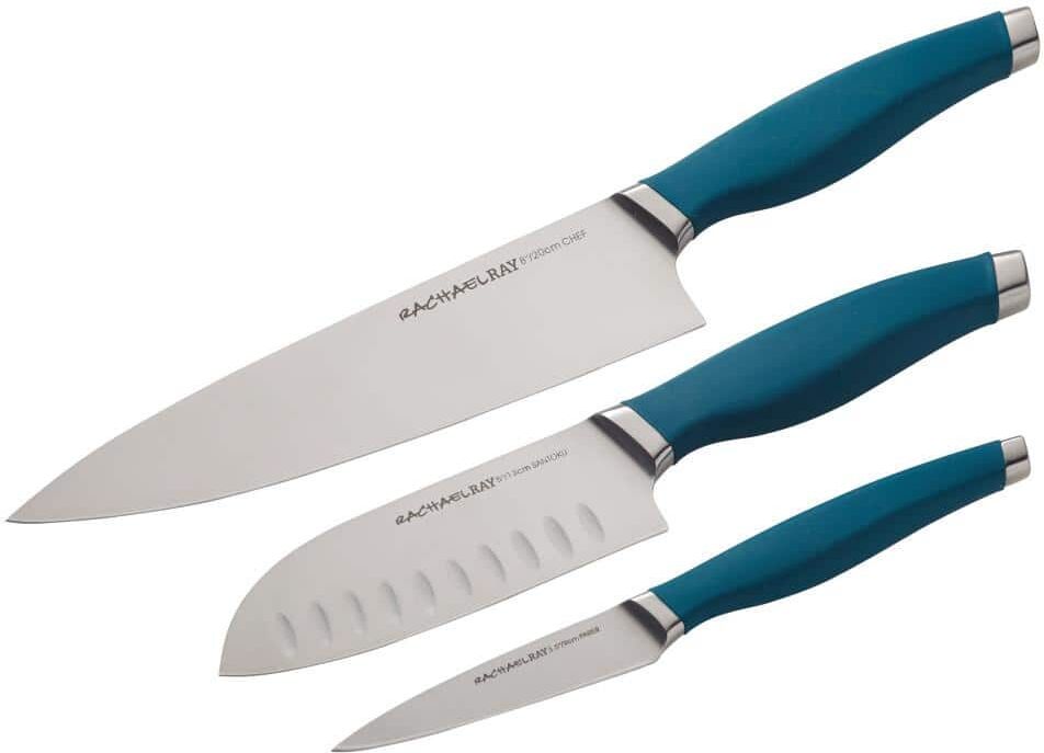 Rachael Ray Cutlery Japanese Stainless Steel Chef Knife Set, Teal, 3-Piece