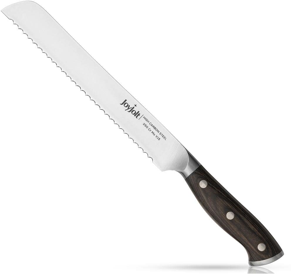 JoyJolt 8 in. High-Carbon Steel Full Tang Kitchen Knife Bread Knife with Pakkawood Handle