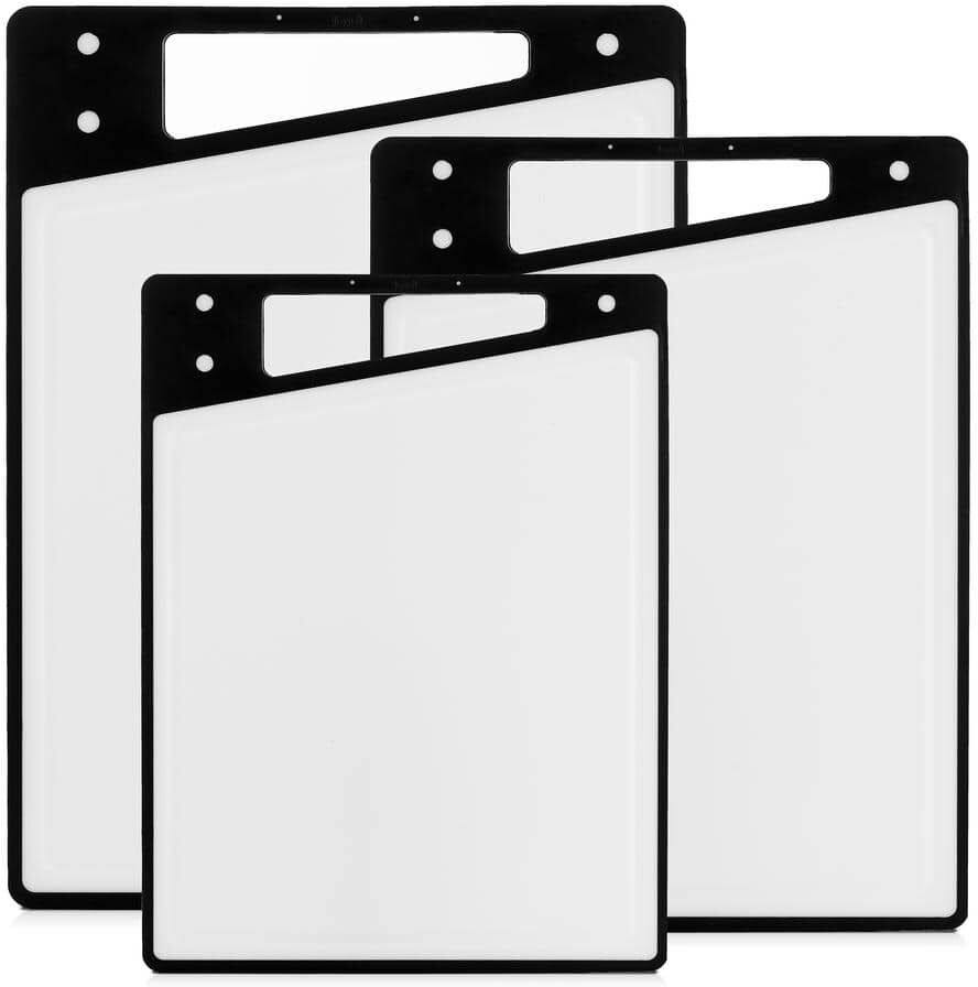 JoyJolt 3-Piece Black/White Assorted Plastic Cutting Board Set with Continuous Juice Groove