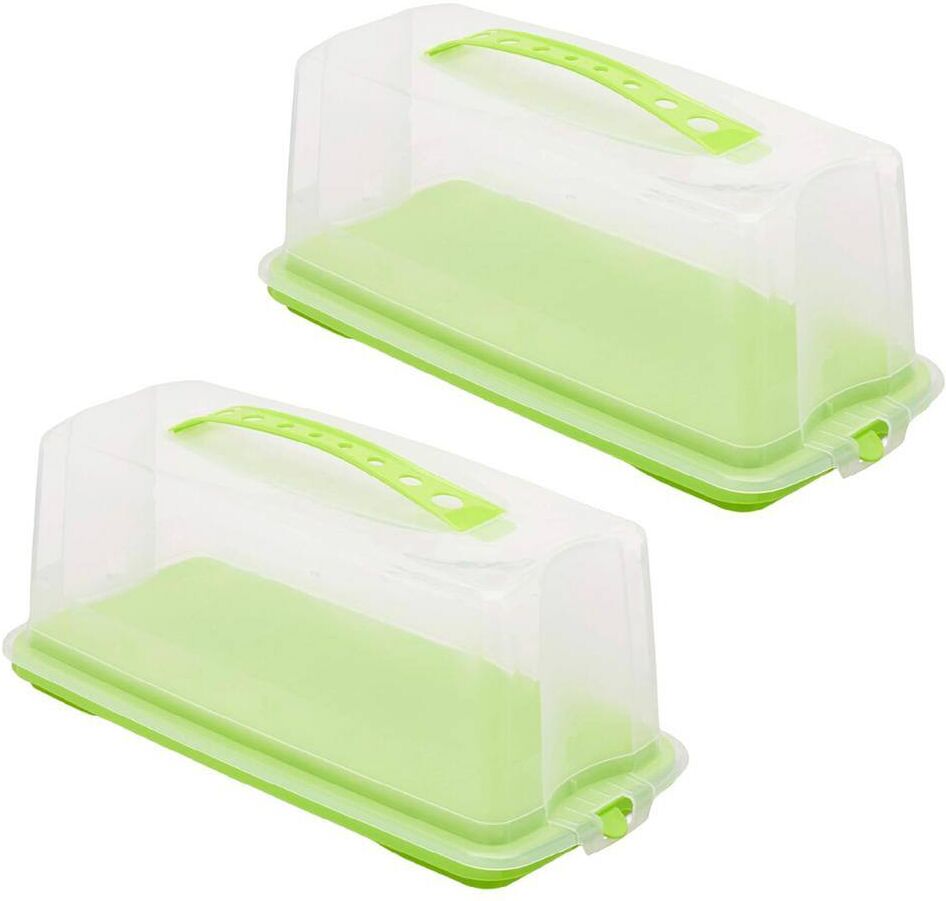 Aoibox Portable Rectangular Bread Box with Flip Top Lid, Transparent Baking Packaging Box, Green 2-PACK