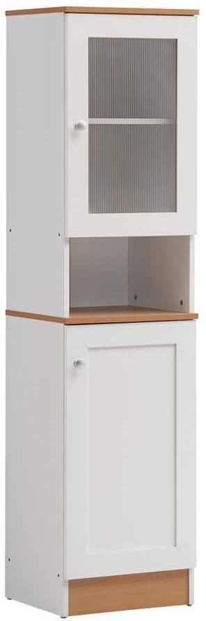 HODEDAH 63 in. Tall Slim Open-Shelf Plus Top and Bottom Enclosed Storage Kitchen Pantry in White