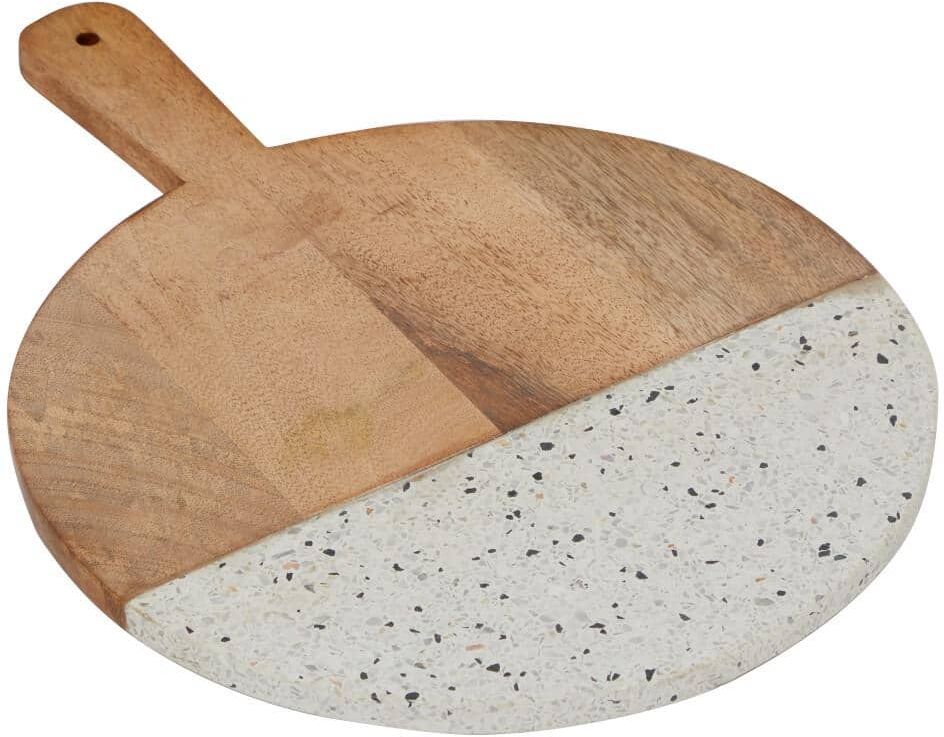 Novogratz 13.55 in. Brown Mango Wood Cutting Board with Terrazzo Details