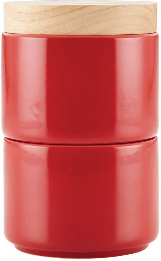 Rachael Ray Ceramic Stacking Spice Box Set with Lid, 2-Piece, Red