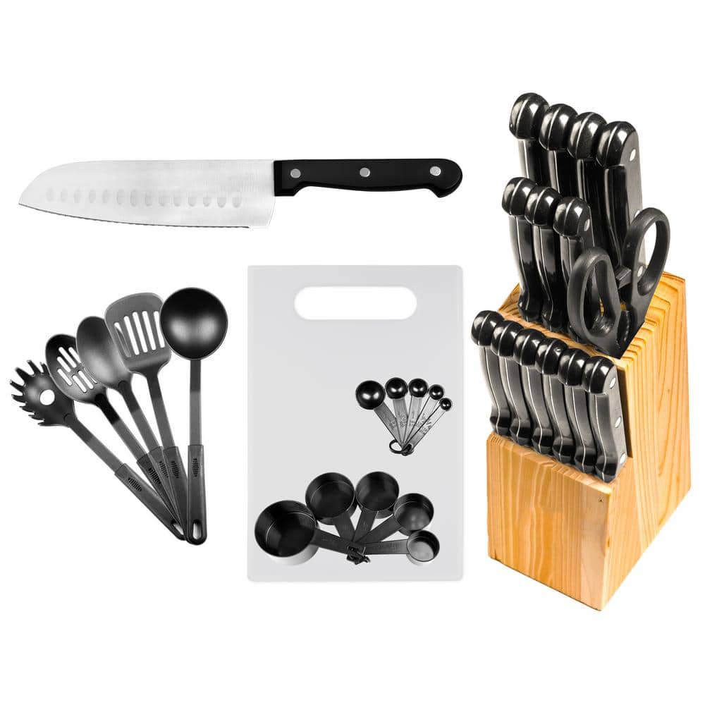 LEXI HOME 29-Piece Chef's Kitchen Knife Set w/Block - Stainless Steel Cutlery Set and Nylon Kitchen Utensils